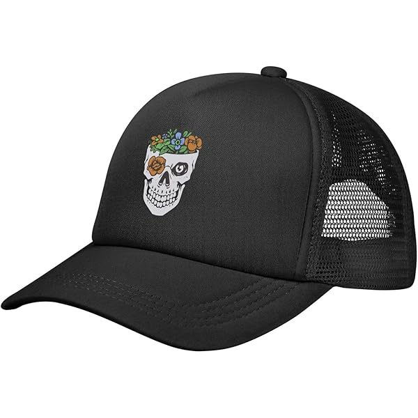 Black and White Skull Baseball Cap Women Men Hat Adjustable Mesh